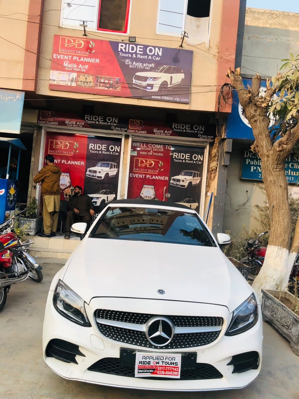 Mercedes-Benz C-Class AMG Line in white for rent at RideOnTours